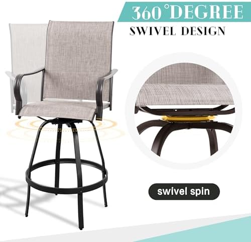 Vongrasig 2 Piece Patio Swivel Bar Chairs, All Weather Metal Textile High Swi...