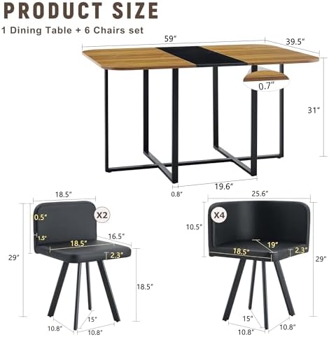 7-Piece Dining Table Set for 6,Modern Dining Room Table Set for 6 with Cushio...