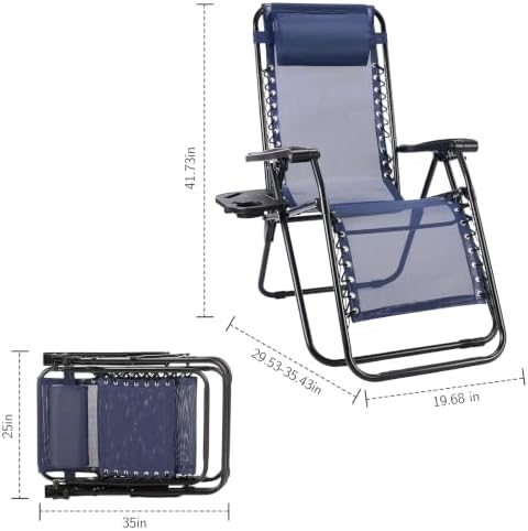 Sweetcrispy Zero Gravity Chairs Set of 2, Outdoor Folding Reclining Lounge Ch...