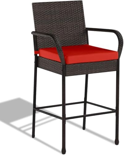 Sundale Outdoor Wicker Bar Stool Set of 4, Patio Counter Height Pub Chair