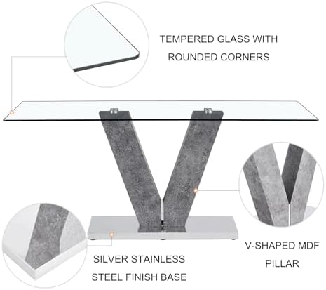 71" Glass Dining Table Set for 6, V-Base & 6 High-Back PU Chairs