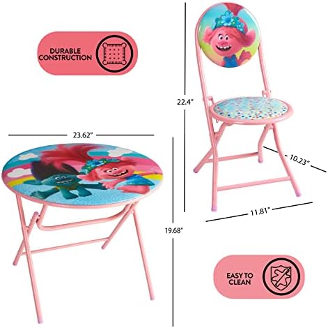 DreamWorks Trolls 3 Piece Foldable Round Table and Chair Set, Ages 3+