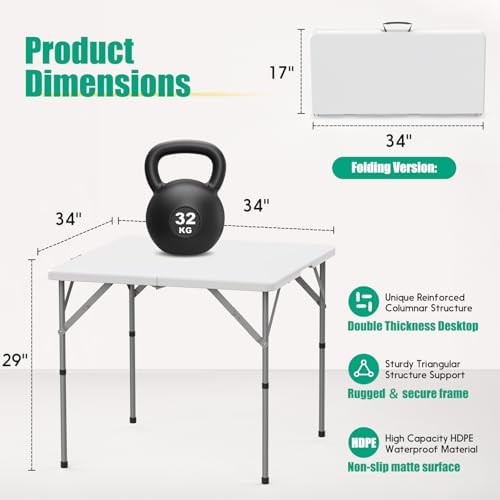34'' Square Folding Card Table 2 Pcs,Dining Table with Handle & S...