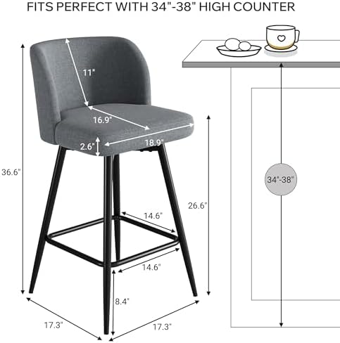 Swivel Bar Stools Set of 2, 26" Counter Height Bar Stools with High Back...