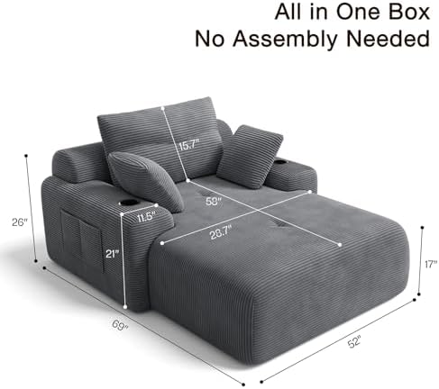 69” Floor Chaise Lounge Chair Indoor, Oversized Chaise Lounge Reading Chairs ...