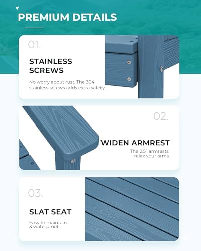 SERWALL 7 Pcs Outdoor Dining Set, 67" HDPE Dining Set for 6, Blue