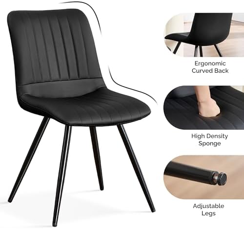 Dining Chairs Set of 3, Modern Dining Chairs with Thick Cushions, PU Leather ...