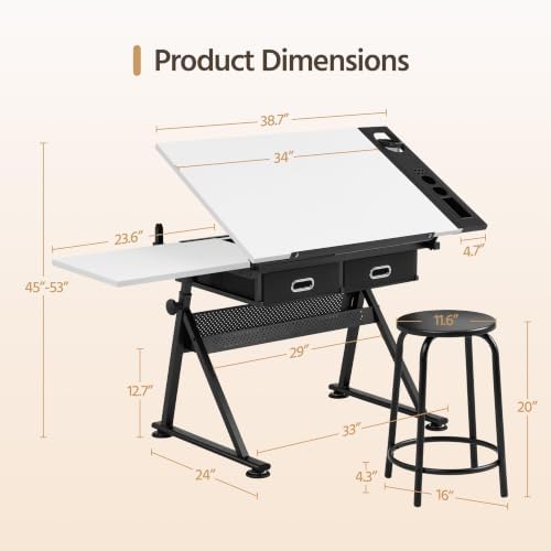 Topeakmart Drafting Table for Artists, Height Adjustable Drawing Draft Desk