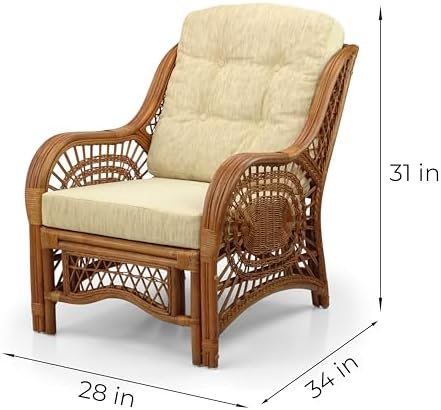 Malibu Lounge Living Accent Armchair Natural Rattan Wicker Handmade Design, C...