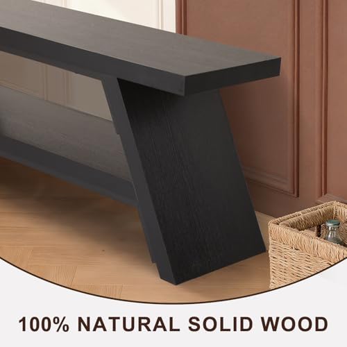 2-Tier Shoe Storage Bench, 47" Solid Wood Entryway Stool Storage | Narro...