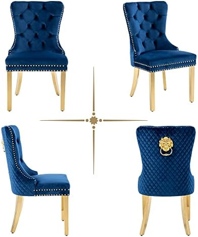 Dining Chairs Set of 6, High-end Back Lion Head Ring with Rhomboid Pattern | ...