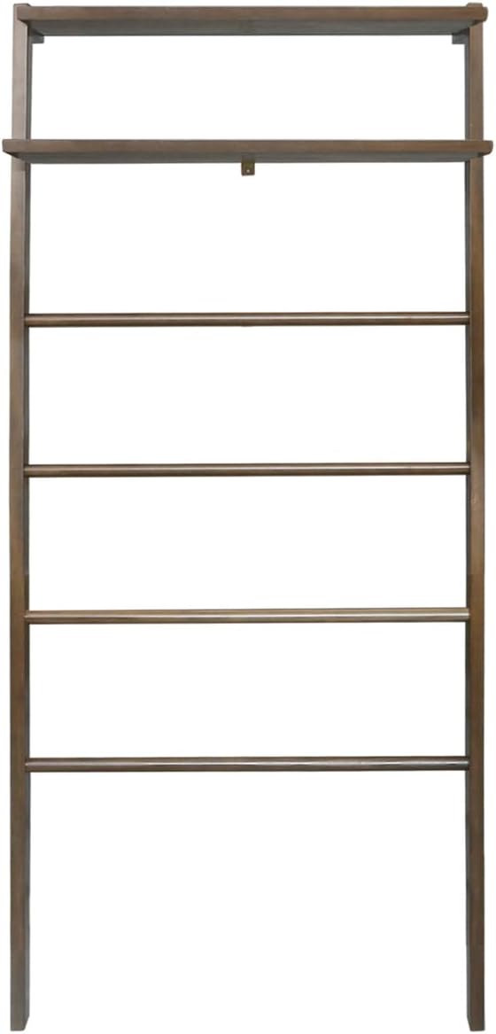 Space Saving 100% Solid Wood 6-Tier Blanket Ladder with Two Storage Shelves - Walnut