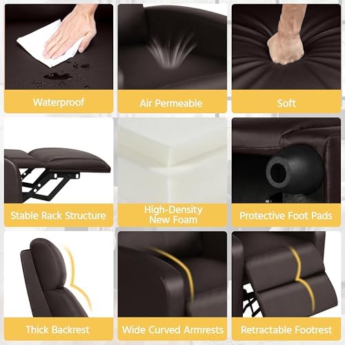 Yaheetech Recliner Chair with 3 Adjustable Angles Living Room Chairs Brown