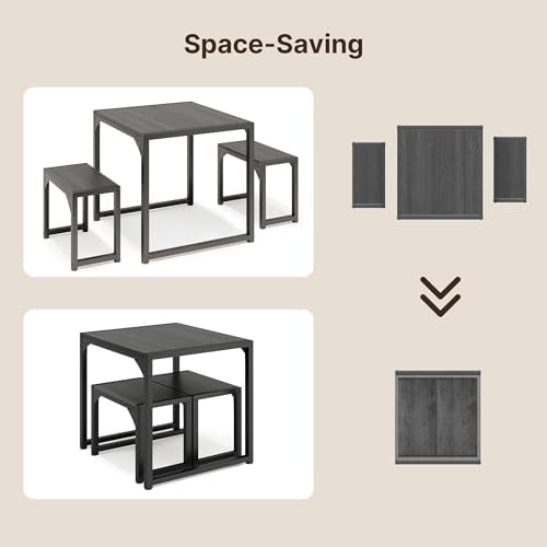 Gizoon Square Dining Table Set for 2, Kitchen Table with 2 Benches Black