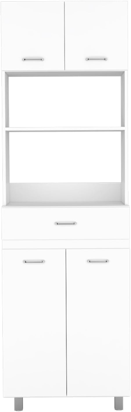 Caribe Microwave Cabinet, White - Four-Door Storage with Spacious Top