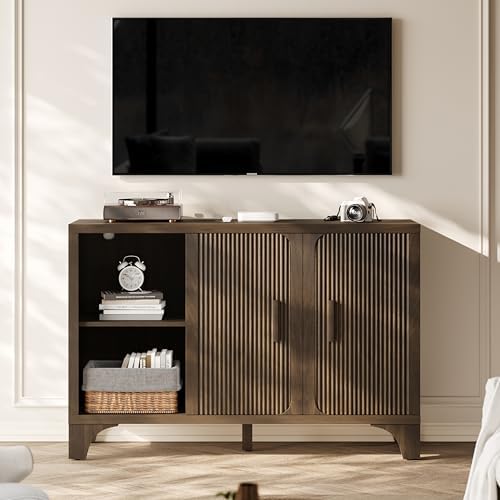 Mid Century Modern Fluted Buffet Cabinet with Storage, Accent Sideboard and C...