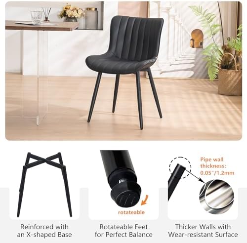 YOUNUOKE Dining Chairs Set of 2 Mid-Century Modern Kitchen Chair Black | Faux...