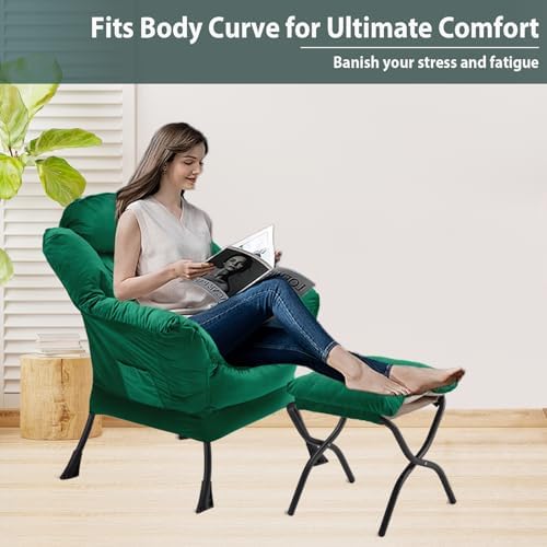 Youtanic Lazy Chair with Folding Ottoman, Accent Chair Velvet Upholstered wit...