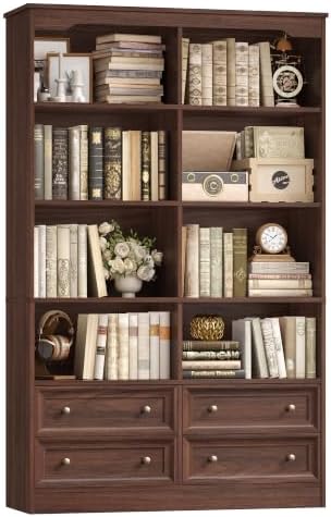 FINETONES 71" Tall Bookshelf with 4 Drawers Large Bookshelf Office Bookcase