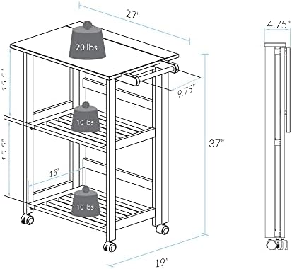 Casual Home Trek Folding Natural Kitchen Cart, 27"W (372-30)