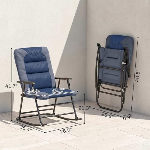 Outsunny Oversized Folding Rocking Camping Chair Set of 2 Padded Navy Blue | ...