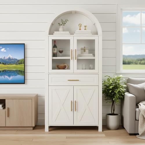 71" Tall Arched Pantry Cabinet, Farmhouse Kitchen Storage Cabinets with ...