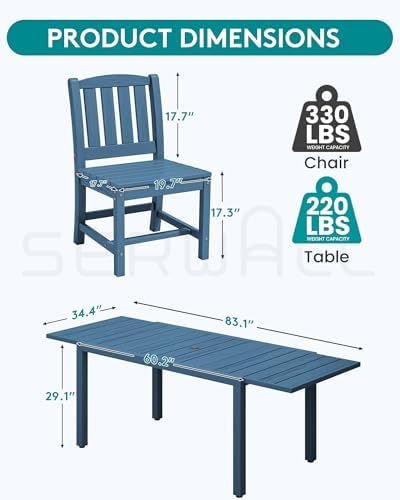 SERWALL Outdoor Dining Chairs Set of 4, Blue