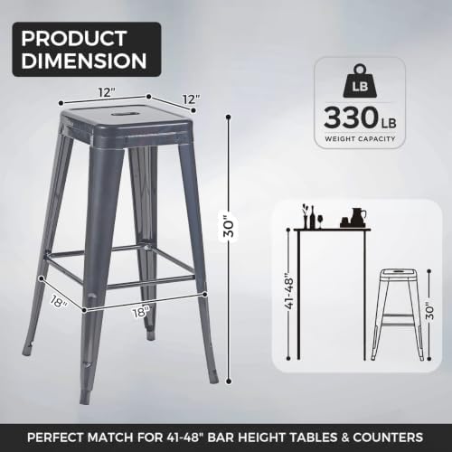 30 Inch Grey Metal Bar Stools, Set of 4, Backless