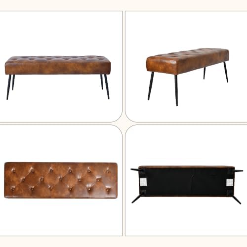 DUHOME Button-Tufted Ottoman Bench, Upholstered Bedroom Benches Leather Footr...