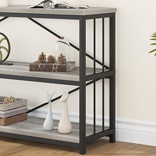 IBF 63 Inch Long Horizontal Bookshelf, Industrial 3 Tier Low Bookcase Grey