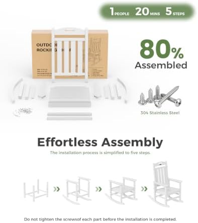 Outdoor Rocking Chair, HDPE Patio Rocking Chair, All Weather,White | Relax in...