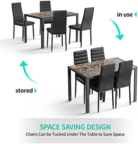 Gizoon 5 Piece Glass Dining Table Set, Kitchen Table and Chairs Set for 4