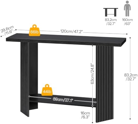 HOOBRO Tall Side Table and Console Table Bundle, with Adjustable Mesh Shelves and Wave-Patterned Legs, for Living Room, Entryway, BB03DH01-BK385XG01