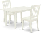 East West Furniture NODA3-LWH-W 3 Piece Kitchen Table Set for Small Spaces Contains a Rectangle Dining Room Table with Butterfly Leaf and 2 Dining Chairs, 32x54 Inch, Linen White