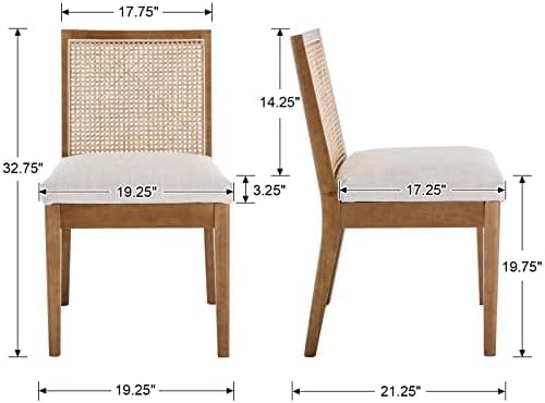 Rattan Dining Chairs Set of 6, Farmhouse Kitchen Chairs with Cane Back, Upholstered Dining Room Chairs Comfy Side Wood Chair for Living Room/Restaurant, Natural Cream