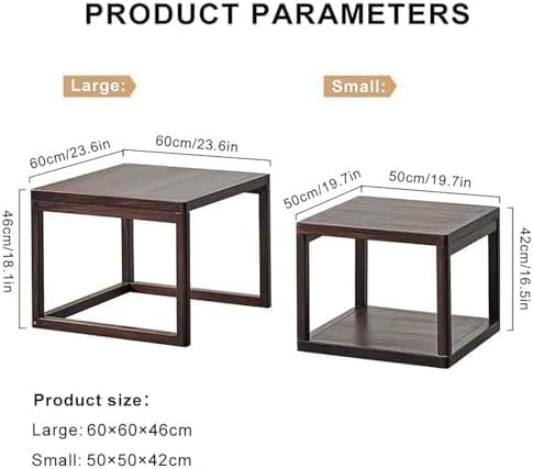 2 Piece Solid Walnut Wood Nesting Tables, Modern Square Stackable Coffee &amp...