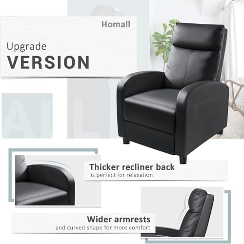 Homall Recliner Chair, Recliner Sofa PU Leather for Adults, Black Recliners