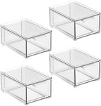 mDesign Plastic Bathroom Organizer Bin w/Pull Out Drawer - Slim Stackable Storage Container for Bathroom Accessories - Perfect for Organizing Bathroom Cabinet - Lumiere Collection - 4 Pack - Clear