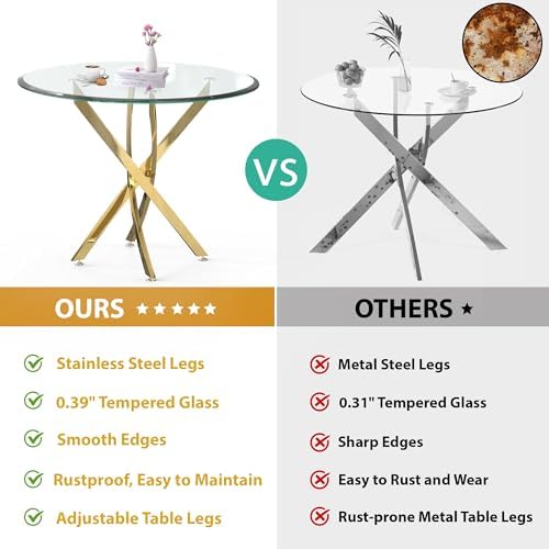 AF ARTISAN FURNITURE 36" Round Glass Dining Table Set for 4, 5-Piece Mod...