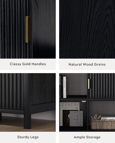 EYYTHUNG Fluted Storage Organizer Bookshelf, Modern Cube Bookcase with 3 Open...