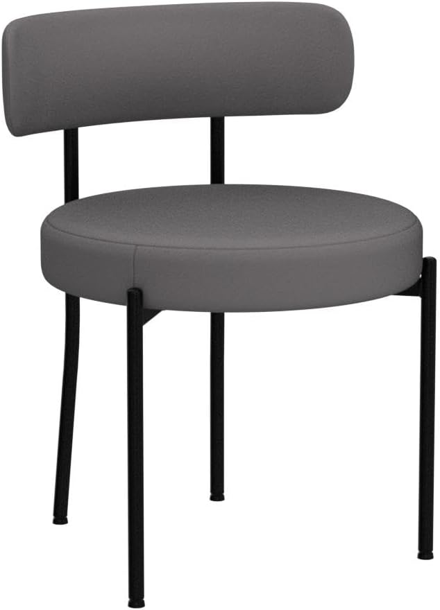 DYHOME Dark Grey Dining Chairs Set of 2, Mid-Century Modern Dining Chairs, Kitchen Dining Room Chairs, Curved Backrest Round Upholstered Boucle Sherpa Dining Chair with Black Metal Legs