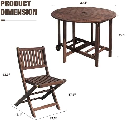 Devoko Acacia Wood Outdoor Patio Folding Table and Chairs Set for 4