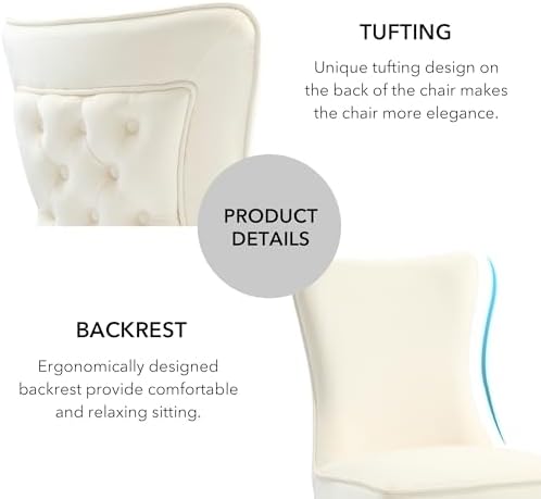 LOULENS Velvet Dining Chairs Set of 2, Tufted Wingback Gold X-Legs, Beige