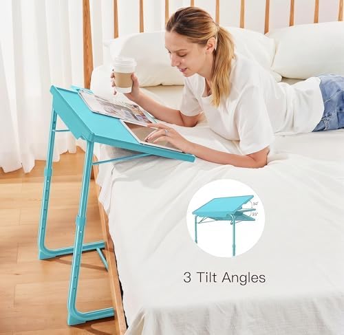HUANUO Adjustable TV Tray Table with 6 Height & 3 Tilt Adjustments, Azure