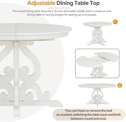 Extendable Dining Table Set for 4-6, Farmhouse Kitchen Table Set with Extenda...