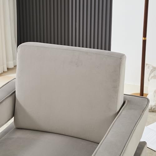 Velvet Accent Chair, Modern Armchair with Silver Base, Grey