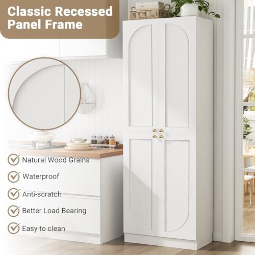 Cyclysio 80" Storage Cabinet, Tall Arched Bookcase with 4 Soft Close Doors