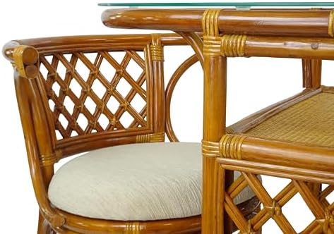 Borneo Compact Dining Set Colonial Color, Table with Glass Top + 2 Chairs wit...