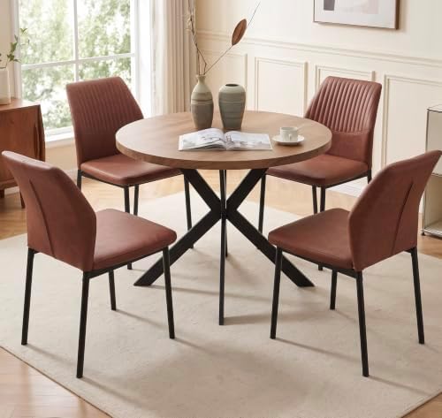 37" Round Dining Table Set for 4, Mid Century Modern Small Coffee Set fo...