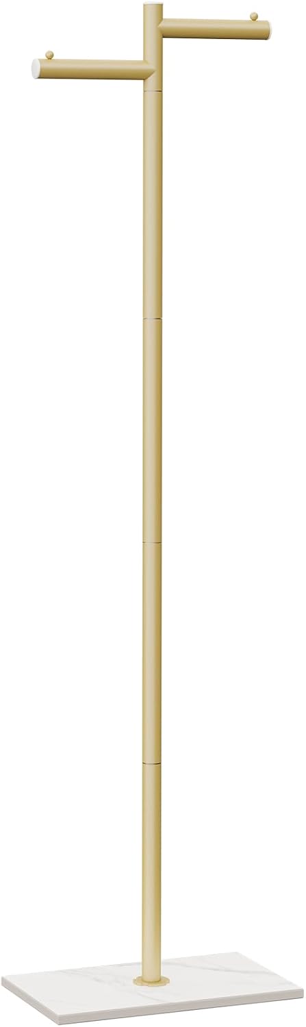 Free-standing Metal Coat Racks, Modern Garment Rack, Z-shaped Coat Tree with Natural Rock Base, for Bedroom, Office, Hallway, Entryway, Living Room, 175cm, Gold